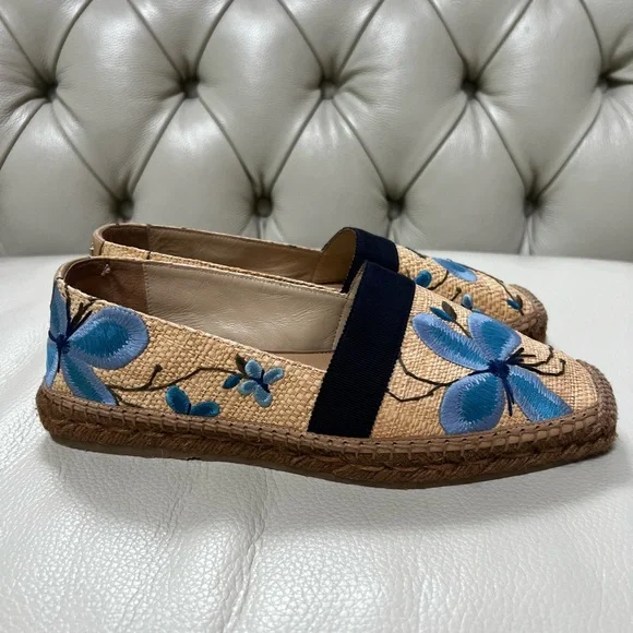 New Jimmy Choo Floral Espadrille Flats Blue Butterfly Shoes